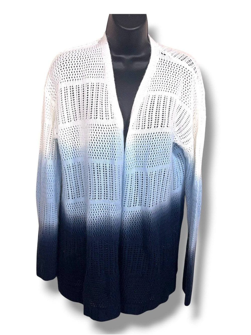 Medium Wallpapher Blue White Ombre Cardigan Shrug Sweater Long Sleeve Knit